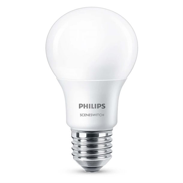 Philips Sceneswitch 3-trin dæmpbar LED pære E27 8 watt med 806 lumen (svare til 60W) 322263835153